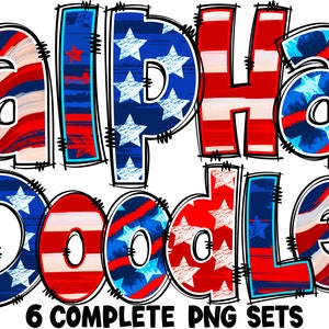 BUNDLE Alfabeto Patriótico PNG, Doodle Alpha, 4 de julio, Día de la Independencia, Alpha Doodle, Letras PNG, Doodle, Sublimación, Alpha Pack 14AP