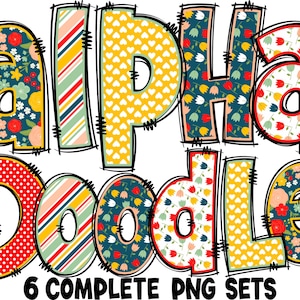 BUNDLE Spring Floral Alphabet PNG, Doodle Alpha, Doodle Flowers, Doodle Letters PNG, Spring Letters, Spring, Sublimation, Alpha Pack 10AP