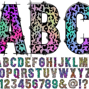Cheetah Print Colorful Alphabet PNG, Doodle Alphabet Clip Art, PNG transparente, Doodle Letters Leopard Print, Animal Print Sublimation 9C