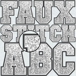 Faux-borduurwerk zilveren pailletten, patch nep-pailletten, nep-pailletten, Alpha Doodle, College, gestikte alfa-png, nepsteek, 6FS