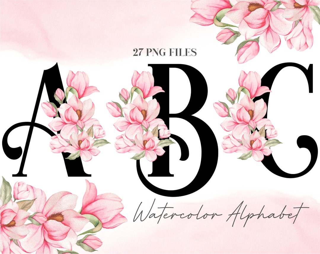 Watercolor Flowers Alphabet PNG, Soft Pink Floral Alphabet Clip Art ...