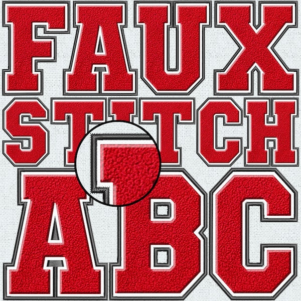 Red Faux Embroidery Chenille Letters, Faux Chenille Patch, Faux Chenille Letters, Varsity, College, Faux Applique PNG, Faux Stitch, 14FS