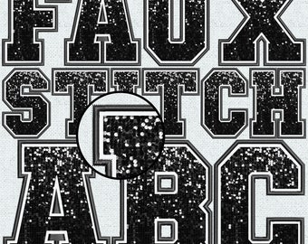 Faux Embroidery Black Sequin Letters, Faux Sequin Patch, Faux Sequin Letters, Alpha Doodle, College, Stitched Alpha PNG, Faux Stitch, 5FS