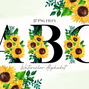 Acuarela Flores Alfabeto PNG, Negro Amarillo Floral, PNG transparente, Letras mayúsculas de girasol, Alfabeto botánico en mayúsculas 19W