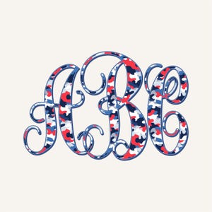Camouflage Monogram PNG, Interlocking, Script, Patriotic, Coquette Preppy, Camo, 4th of July Design 6SM