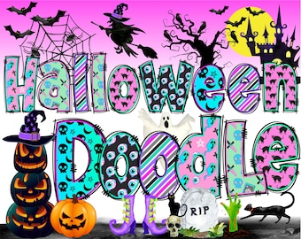 BUNDEL Halloween-alfabet PNG, Halloween, Halloween-dag, alfakrabbel, png-letters, halloweendoodle, sublimatie, clipart alfapakket 20AP