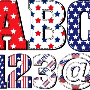 Faux Applique Independence Day Letters PNG, Doodle Letters, 4th of July Letters, Patriotic Alphabet, US Flag Letters, Sublimation, 3KX