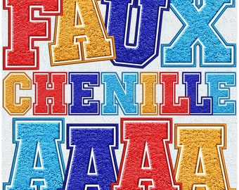 Zestaw liter z haftu syntetycznego Chenille, naszywka z imitacji Chenille, litery z imitacji Chenille, aplikacja syntetyczna, Varsity, Chenille, PNG, Faux Chenille 20FS