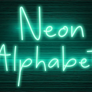 Neon Glow Effekt Alphabet PNG Clip Art Buchstaben Schriftart Sofortiger Download Dateien Aqua Mint Glow, Neon Aqua 2N