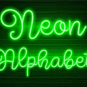 Neon Glow Effect Alphabet PNG Clip Art Letters Script Font Instant Download Files Green, Neon Green 1N