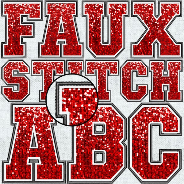 Faux Embroidery Red Sequin Letters, Faux Sequin Patch, Faux Sequin Letters, Alpha Doodle, College, Stitched Alpha PNG, Faux Stitch, 2FS