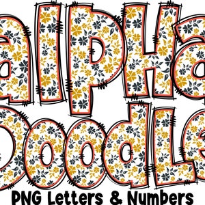 Blumen Buchstaben & Zahlen PNG, Alpha Doodle, PNG Buchstaben, Blumen Gekritzel, Doodle Buchstaben PNG, Frühlingsbuchstaben, Sublimation, Alpha Pack 11AP