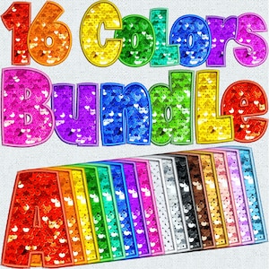 16 imitatieborduurwerk pailletten BUNDEL, patch imitatie pailletten, imitatie pailletten, alfakrabbel, paillettenletters, gestikte alfa-png, nepsteek, 30ED