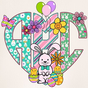 Monogramme de Pâques PNG, lettres de Pâques, doodle de Pâques, oeufs de Pâques, Alpha Pâques, lettres de griffonnage, sublimation, cliparts, monogramme 34 MH