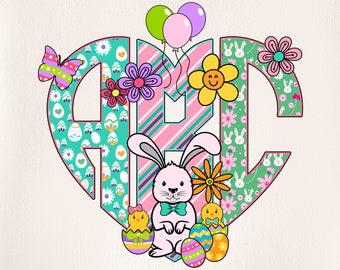 Easter Monogram PNG, Easter Letters, Easter Doodle, Easter Eggs, Alpha Easter, Doodle Letters, Sublimation, Clipart, Monogram 34MH