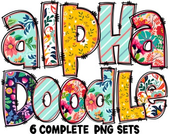 BUNDLE Spring Floral Alphabet PNG, Doodle Alpha, Doodle Flowers, Doodle Letters PNG, Spring Letters, Spring, Sublimation, Alpha Pack 1AP