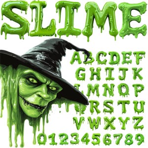 Alfabeto de baba de Halloween PNG, clip art de alfabeto espeluznante, PNG transparente, letras pegajosas de Halloween, alfabeto de brujas en mayúsculas, letra verde 48GR