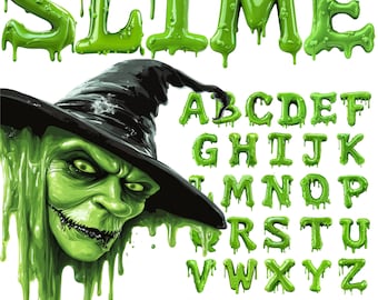 Halloween Slime Alphabet PNG, Creepy Alphabet Clip Art, Transparent PNG, Gooey Halloween Letters, Witch Uppercase Alphabet Green Letter 48GR
