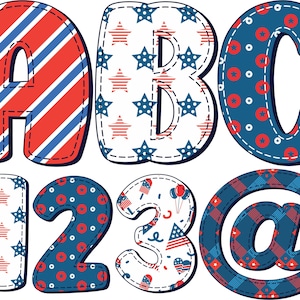 Faux Applique Independence Day Letters PNG, Doodle Letters, 4th of July Letters, Patriotic Alphabet, US Flag Letters, Sublimation, 3BX