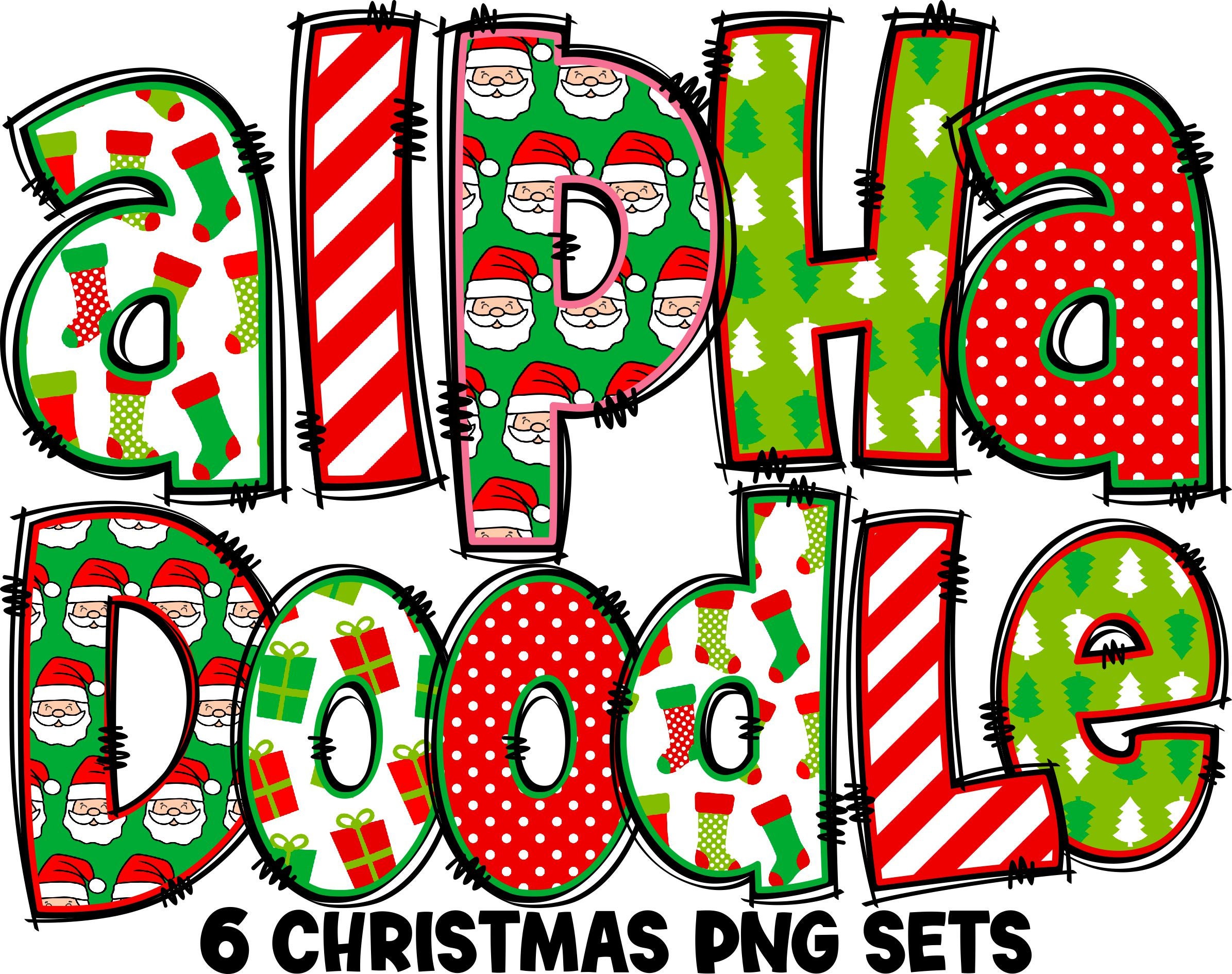 26 PNG Watercolour Green Christmas Alphabet Clipart (Instant