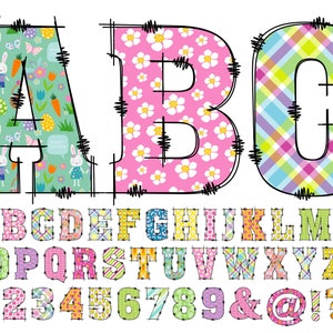 Ostern Alphabet PNG, Alphabet Clip Art, PNG, Doodle Ostern, Doodle Buchstaben PNG, Osterbuchstaben, Eier, Sublimation, Osterhase, Blumen 65D