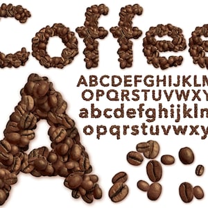 Letras PNG de café, fondo transparente, imágenes prediseñadas del alfabeto de granos de café, PNG, letras de café, granos de café, letras de café, café 23AT