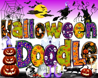 BUNDEL Halloween-alfabet PNG, Halloween, Halloween-dag, alfakrabbel, png-letters, halloweendoodle, sublimatie, clipart alfapack 18AP