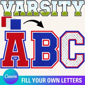 Varsity Embroidery Canva Frame Template , Varsity Letters , College Letters, School Letters, Canva Template, Canva Frame, Canva Letters 12CF