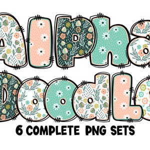 BUNDLE Spring Floral Alphabet PNG, Chubby Alpha Doodle, Doodle Flowers, Doodle Letters, Spring Letters, Spring, Sublimation, Alpha Pack 3AB