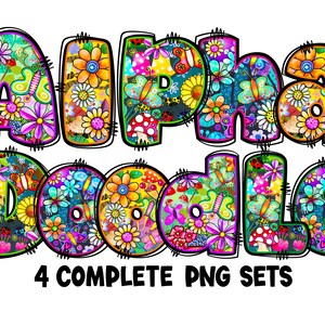 BUNDLE Spring Floral Alphabet PNG, Chubby Alpha Doodle, Doodle Flowers ...