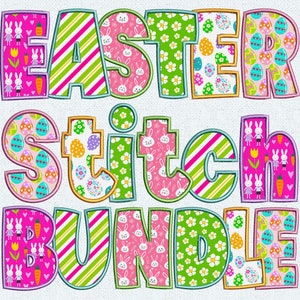 Ostern Faux Stickerei PNG, Ostern, Faux Stitch, Blumenbuchstaben, Blumen, Sublimation, Ostern Applikation, Bündel, Ostern Faux Stickerei 34ED
