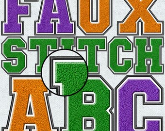 Faux Embroidery Chenille Letters BUNDLE, Faux Chenille Patch, Faux Chenille Letters, Varsity, College, Stitched Alpha PNG, Faux Stitch, 13FS