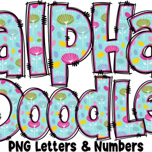 Florale Buchstaben und Zahlen PNG, Alpha Doodle, PNG Buchstaben, Floral Doodle, Doodle Letters PNG, Frühlingsbuchstaben, Sublimation, Alpha Pack 5AP