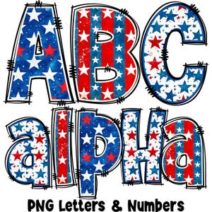 BUNDLE Patriotic Alphabet PNG, 4th of July, Independence Day, Alpha Doodle, PNG Letters, American Doodle, Stars, Alpha Pack 97AP