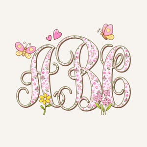 Frühlingsmonogramm PNG, Verriegelung, Schrift, Kokette Preppy, Blume, Sommerblumenmuster 4ASM