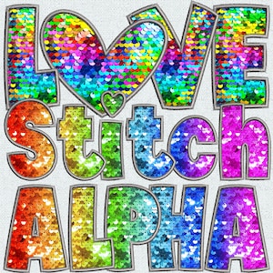 Lot de lettres fausse broderie paillettes, fausses paillettes de la Saint-Valentin, lettres fausses paillettes, jour de la fierté, amour, piqué Alpha PNG, faux point 12ED