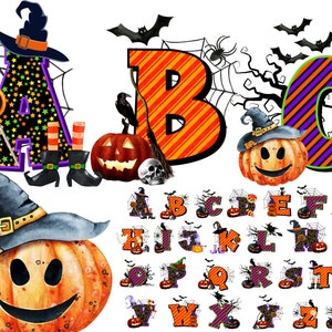 Halloween Clipart Alphabet PNG, Watercolor Alphabet, PNG Letters, Halloween Letters, Alpha Doodle, Doodle Letters, Halloween Doodle H2