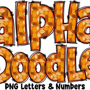Fall Autumn Letters & Numbers PNG, Alpha Doodle, PNG Letters, Fall Doodle, Doodle Letters, Autumn Letters, Sublimation, Alpha Pack 32AP