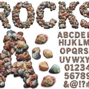 Letras PNG de rocas, fondo transparente, alfabeto de rocas 3D, PNG, letras de piedra, letras de guijarros, letras de roca, rocas 3D 24AT