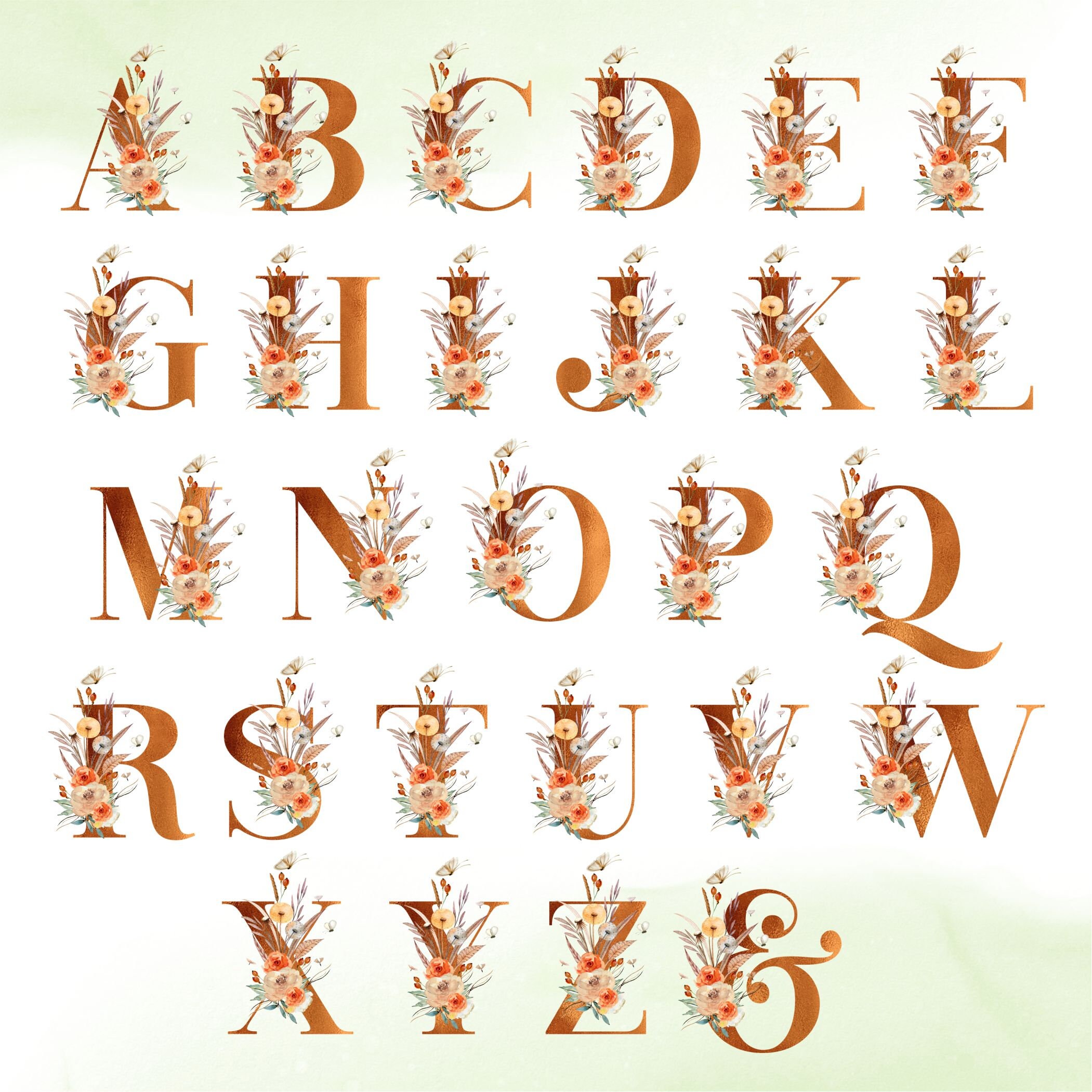 Bundle Watercolor Flowers Alphabet PNG Fall Floral Alphabet - Etsy
