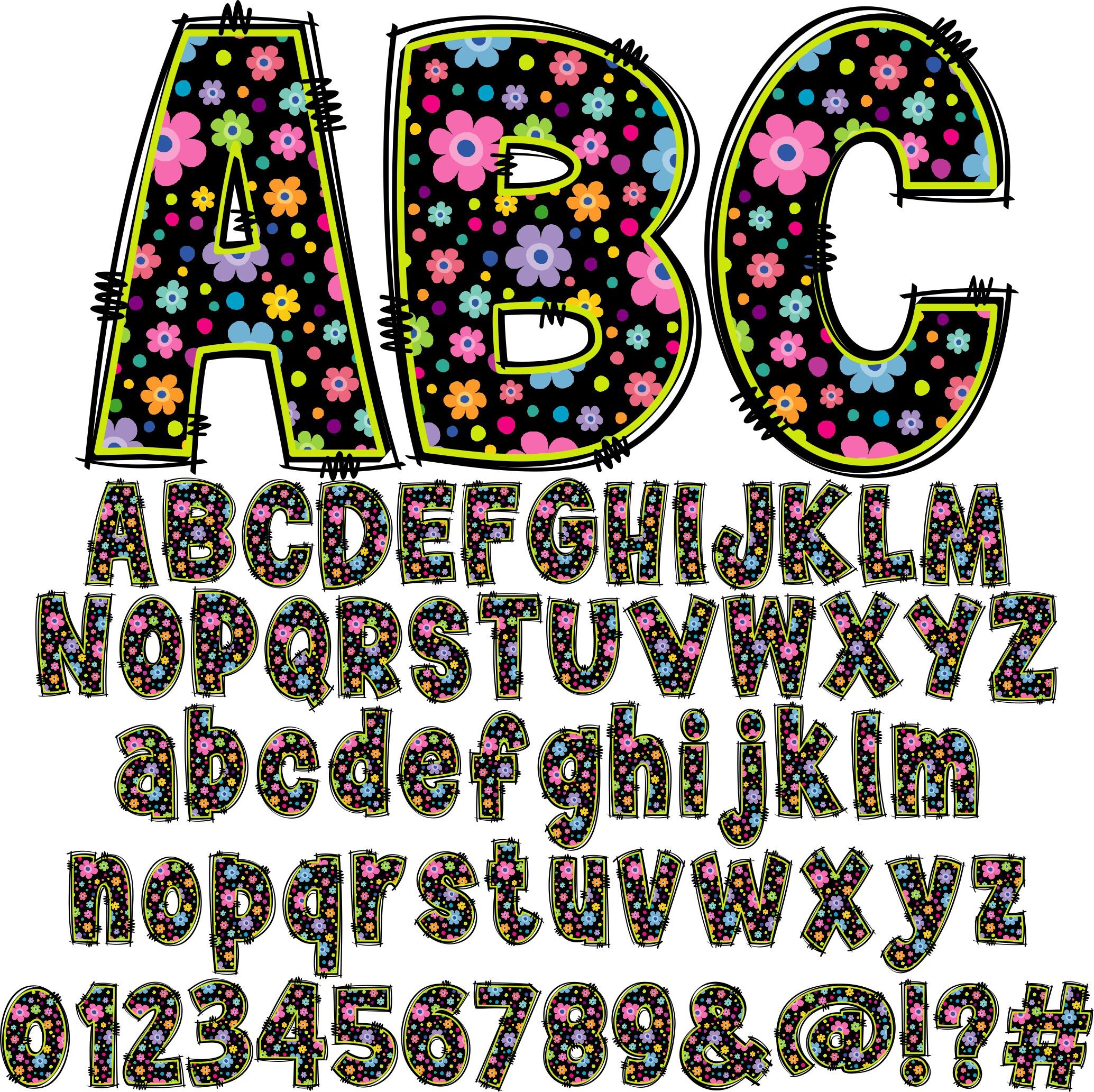 BUNDLE Spring Floral Alphabet PNG Doodle Alpha Doodle - Etsy