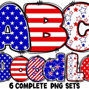 Patriotic Alphabet PNG, 4th of July, Independence Day, Alpha Doodle, PNG Letters, American Doodle, Sublimation, Alpha Pack, Doodle 21AB
