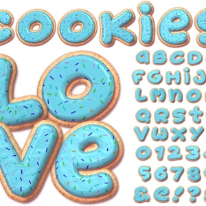Cookies 3D Letters PNG, Cookies Alphabet Clip Art, PNG, Candy Letters, Glazed Cookies Letters, Light Blue Cookies Alphabet, Light Blue 6AT