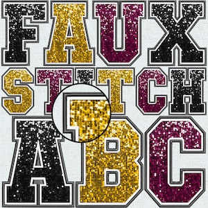 Faux Embroidery Sequin Letters BUNDLE, Faux Sequin Patch, Faux Sequin Letters, Alpha Doodle, College, Stitched Alpha PNG, Faux Stitch, 5FS