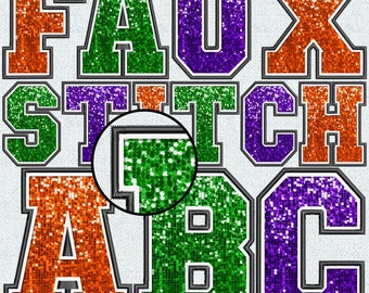 Faux Embroidery Sequin Letters BUNDLE, Faux Sequin Patch, Faux Sequin Letters, Alpha Doodle, College, Stitched Alpha PNG, Faux Stitch, 4FS
