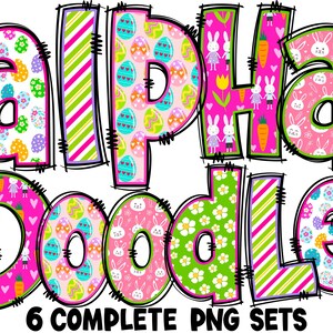 Easter Alphabet PNG, Easter Letters, Easter Doodle, Easter Eggs, Alpha Easter, Doodle Letters, Sublimation, Easter, Bundle, Alpha Pack 79AP