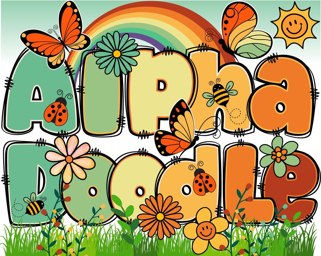 BUNDLE Retro Boho Floral Alphabet PNG, Chubby Alpha Doodle , Retro ...