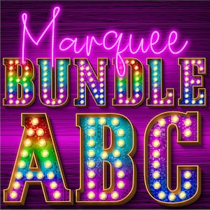 BUNDLE Letras de marquesina PNG, Letras de bombillas, Letras PNG, Letras de oro 3D, Letras de bombillas, Letras de bombillas, Letras de marquesinas de paquete 4MP