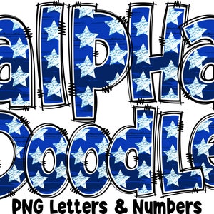 Patriotic Letters & Numbers PNG, Alpha Doodle, PNG Letters, 4th of July Doodle, Doodle Letters PNG, Sublimation, Alpha Pack 14AP