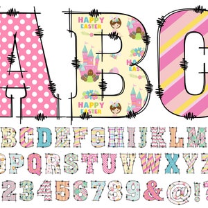 Alfabeto de Pascua PNG, Alfabeto de Pascua Clip Art, PNG, Doodle Pascua, Doodle Letras PNG, Letras de Pascua, Sublimación, Colores del tema de Pascua 63D